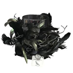 Collection Place & Time Shivers & Slithers Black Feathered LED Candle Holder
